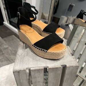Kelly and Katie black suede platform sandals